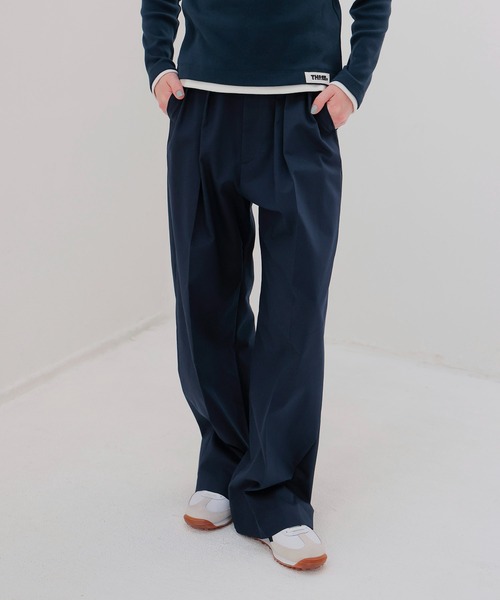 THREE DOTS TURQUOISE(スリードットターコイズ)の「THREE DOTS TURQUOISE × DRESSLAVE / THREE TUCK PANTS(スリータックパンツ)(スラックス・レディース・ブラック/ネイビー・36/34)」の2枚目の写真