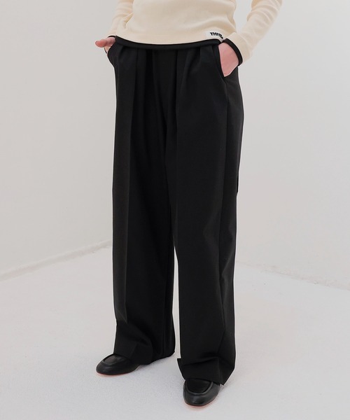 THREE DOTS TURQUOISE(スリードットターコイズ)の「THREE DOTS TURQUOISE × DRESSLAVE / THREE TUCK PANTS(スリータックパンツ)(スラックス・レディース・ブラック/ネイビー・36/34)」の1枚目の写真
