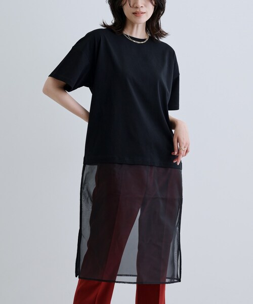 GALLEST（ギャレスト）の「シアードッキングTシャツ（Tシャツ/カットソー・レディース・ホワイト/ブラック・38）」の7枚目の写真