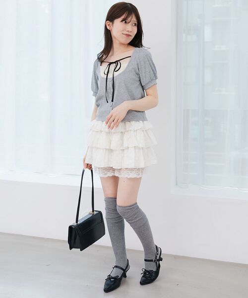 MAJESTIC LEGON（マジェスティックレゴン）の「ウエストリブ裾レースフリルミニスカート（スカート・レディース・ホワイト系その他/ブラウン系その他5/ブラウン/ブラック・MEDIUM）」の21枚目の写真