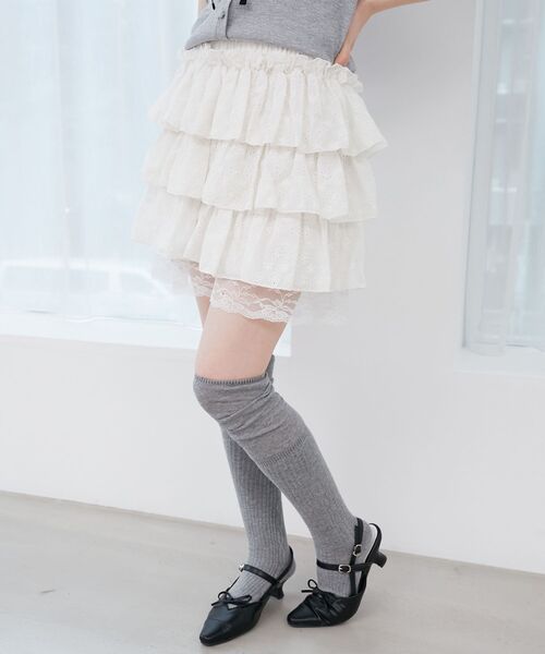 MAJESTIC LEGON（マジェスティックレゴン）の「ウエストリブ裾レースフリルミニスカート（スカート・レディース・ホワイト系その他/ブラウン系その他5/ブラウン/ブラック・MEDIUM）」の13枚目の写真