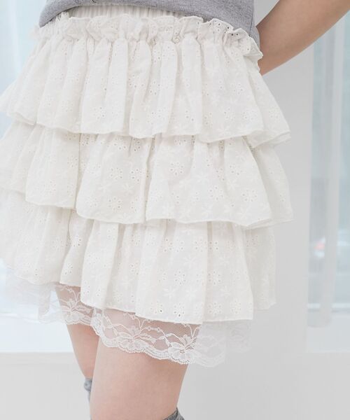 MAJESTIC LEGON（マジェスティックレゴン）の「ウエストリブ裾レースフリルミニスカート（スカート・レディース・ホワイト系その他/ブラウン系その他5/ブラウン/ブラック・MEDIUM）」の15枚目の写真