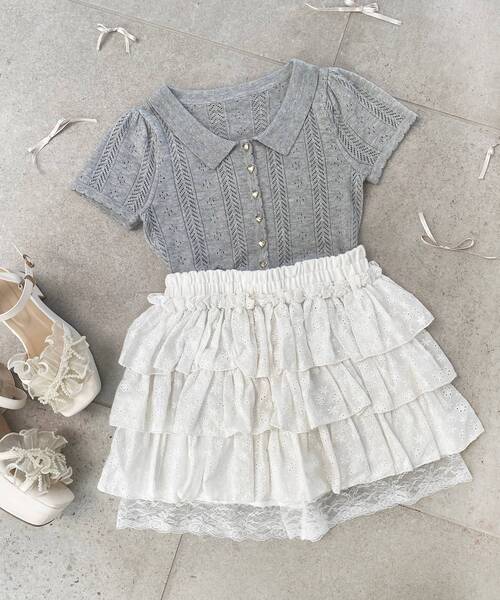 MAJESTIC LEGON（マジェスティックレゴン）の「ウエストリブ裾レースフリルミニスカート（スカート・レディース・ホワイト系その他/ブラウン系その他5/ブラウン/ブラック・MEDIUM）」の16枚目の写真