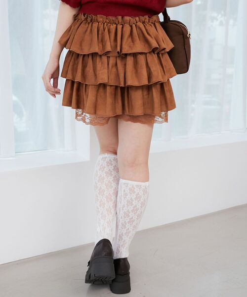 MAJESTIC LEGON（マジェスティックレゴン）の「ウエストリブ裾レースフリルミニスカート（スカート・レディース・ホワイト系その他/ブラウン系その他5/ブラウン/ブラック・MEDIUM）」の12枚目の写真