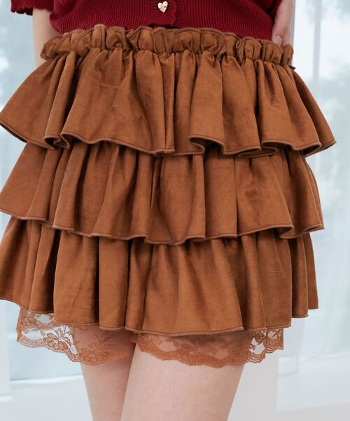 MAJESTIC LEGON（マジェスティックレゴン）の「ウエストリブ裾レースフリルミニスカート（スカート・レディース・ホワイト系その他/ブラウン系その他5/ブラウン/ブラック・MEDIUM）」の5枚目の写真