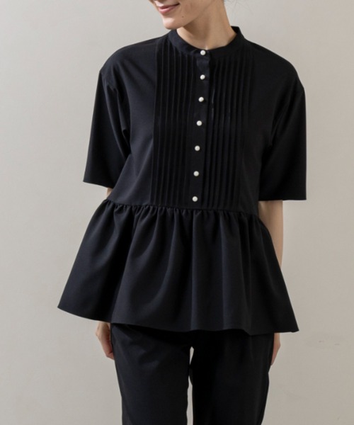 sono日本製 sononavy ブラック パラレルタックブラウス SONO/ソーノ】【DRY POPLIN】-パラレルタックブラウス（シャツ