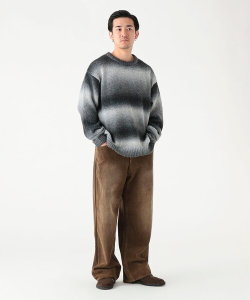 B:MING by BEAMS(ビーミングバイビームス)の「3ゲージ グラデーション ボーダー ニット(ユニセックス)(ニット/セーター・メンズ・オレンジ/ブラック・S/M/L/XL)」の3枚目の写真
