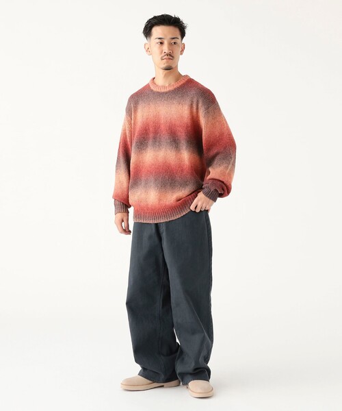 B:MING by BEAMS(ビーミングバイビームス)の「3ゲージ グラデーション ボーダー ニット(ユニセックス)(ニット/セーター・メンズ・オレンジ/ブラック・S/M/L/XL)」の5枚目の写真