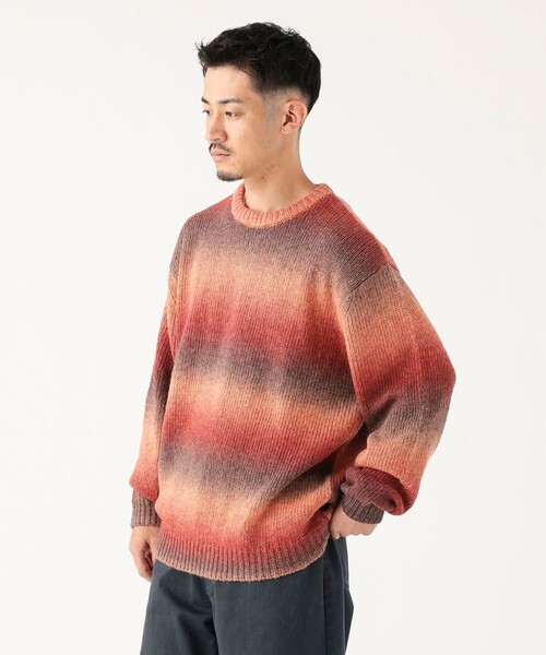 B:MING by BEAMS(ビーミングバイビームス)の「3ゲージ グラデーション ボーダー ニット(ユニセックス)(ニット/セーター・メンズ・オレンジ/ブラック・S/M/L/XL)」の6枚目の写真