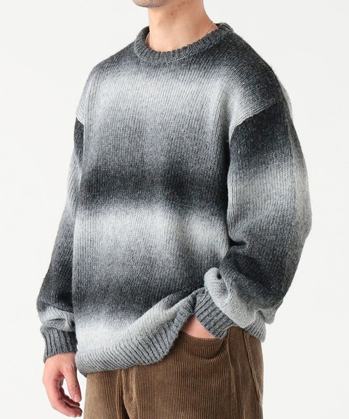 B:MING by BEAMS(ビーミングバイビームス)の「3ゲージ グラデーション ボーダー ニット(ユニセックス)(ニット/セーター・メンズ・オレンジ/ブラック・S/M/L/XL)」の1枚目の写真