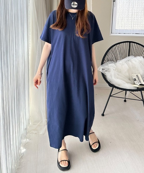 ReRe(リリ)の「Tシャツロングワンピース(ワンピース・レディース・ブラウン/ダークブルー/ベージュ/ブラック/ホワイト×ブラック・MEDIUM)」の16枚目の写真