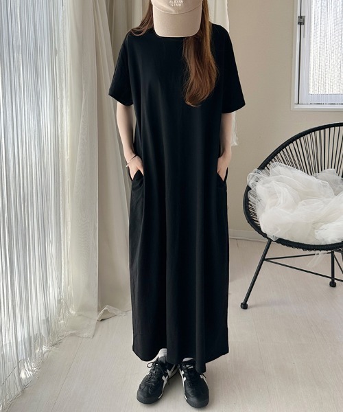 ReRe(リリ)の「Tシャツロングワンピース(ワンピース・レディース・ブラウン/ダークブルー/ベージュ/ブラック/ホワイト×ブラック・MEDIUM)」の19枚目の写真