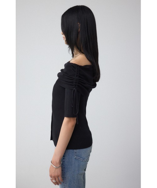 AZUL by moussy（アズールバイマウジー）の「5分袖ギャザーオフショルニットトップス（ニット/セーター・レディース・ブラック/ライトブラウン/杢グレー・FREE）」の6枚目の写真
