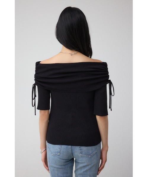 AZUL by moussy（アズールバイマウジー）の「5分袖ギャザーオフショルニットトップス（ニット/セーター・レディース・ブラック/ライトブラウン/杢グレー・FREE）」の7枚目の写真