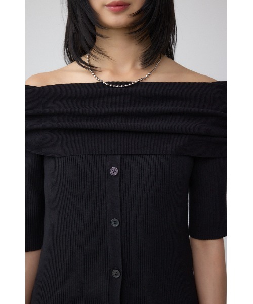 AZUL by moussy（アズールバイマウジー）の「5分袖ギャザーオフショルニットトップス（ニット/セーター・レディース・ブラック/ライトブラウン/杢グレー・FREE）」の8枚目の写真