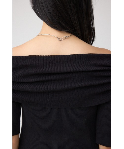 AZUL by moussy（アズールバイマウジー）の「5分袖ギャザーオフショルニットトップス（ニット/セーター・レディース・ブラック/ライトブラウン/杢グレー・FREE）」の9枚目の写真