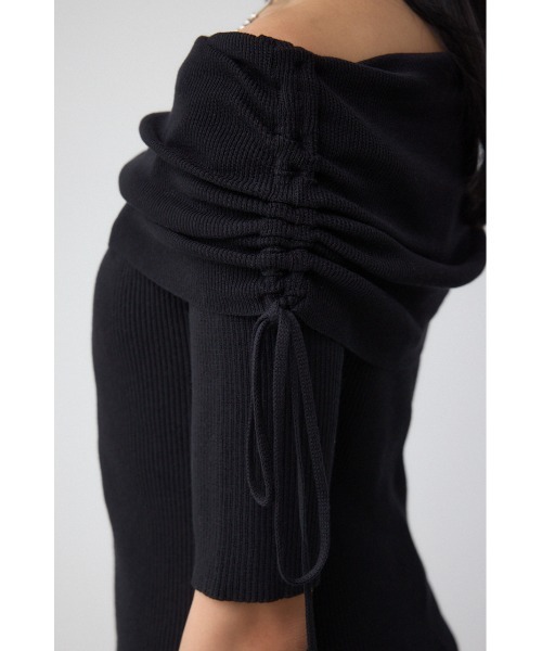 AZUL by moussy（アズールバイマウジー）の「5分袖ギャザーオフショルニットトップス（ニット/セーター・レディース・ブラック/ライトブラウン/杢グレー・FREE）」の10枚目の写真