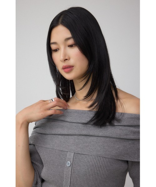 AZUL by moussy（アズールバイマウジー）の「5分袖ギャザーオフショルニットトップス（ニット/セーター・レディース・ブラック/ライトブラウン/杢グレー・FREE）」の12枚目の写真