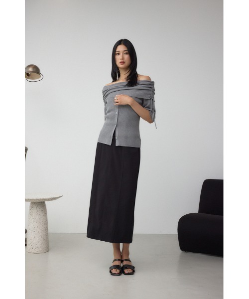 AZUL by moussy（アズールバイマウジー）の「5分袖ギャザーオフショルニットトップス（ニット/セーター・レディース・ブラック/ライトブラウン/杢グレー・FREE）」の14枚目の写真