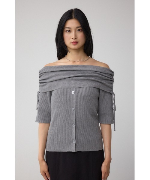 AZUL by moussy（アズールバイマウジー）の「5分袖ギャザーオフショルニットトップス（ニット/セーター・レディース・ブラック/ライトブラウン/杢グレー・FREE）」の15枚目の写真