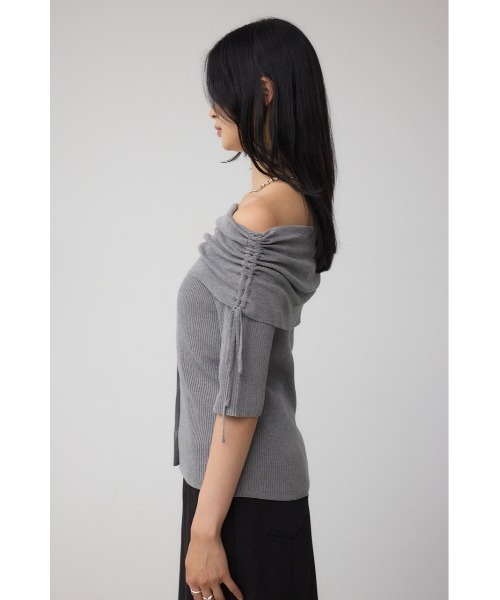 AZUL by moussy（アズールバイマウジー）の「5分袖ギャザーオフショルニットトップス（ニット/セーター・レディース・ブラック/ライトブラウン/杢グレー・FREE）」の16枚目の写真