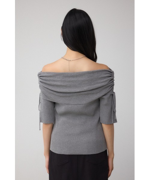 オフショル トップス セール】5分袖ギャザーオフショルニットトップス（ニット/セーター
