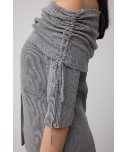 AZUL by moussy（アズールバイマウジー）の「5分袖ギャザーオフショルニットトップス（ニット/セーター・レディース・ブラック/ライトブラウン/杢グレー・FREE）」の20枚目の写真