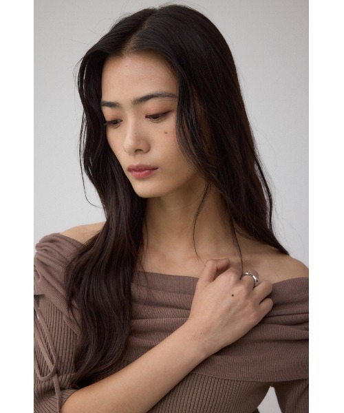 AZUL by moussy（アズールバイマウジー）の「5分袖ギャザーオフショルニットトップス（ニット/セーター・レディース・ブラック/ライトブラウン/杢グレー・FREE）」の22枚目の写真