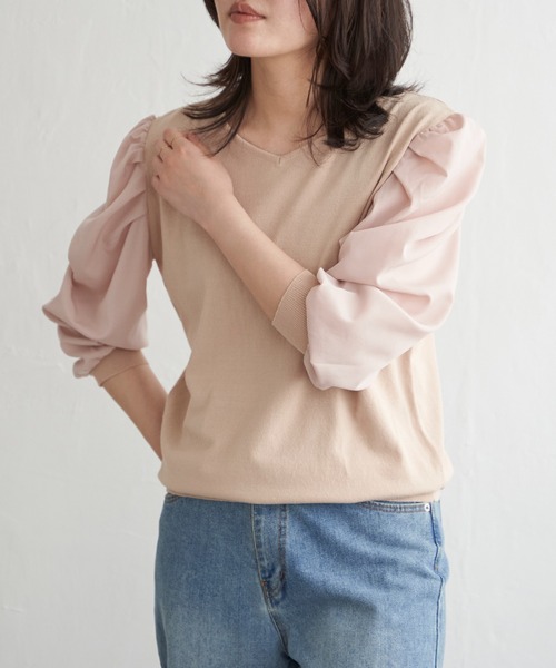 VENCEEXCHANGE(ヴァンスエクスチェンジ)の「2WAYパールタックニット(ニット/セーター・レディース・ベージュ/ネイビー・L/M)」の9枚目の写真