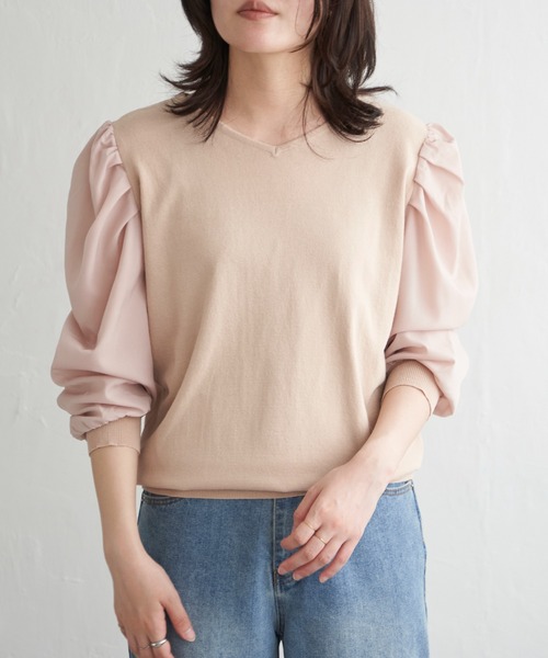VENCEEXCHANGE(ヴァンスエクスチェンジ)の「2WAYパールタックニット(ニット/セーター・レディース・ベージュ/ネイビー・L/M)」の6枚目の写真