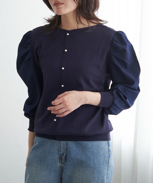 VENCEEXCHANGE(ヴァンスエクスチェンジ)の「2WAYパールタックニット(ニット/セーター・レディース・ベージュ/ネイビー・L/M)」の18枚目の写真