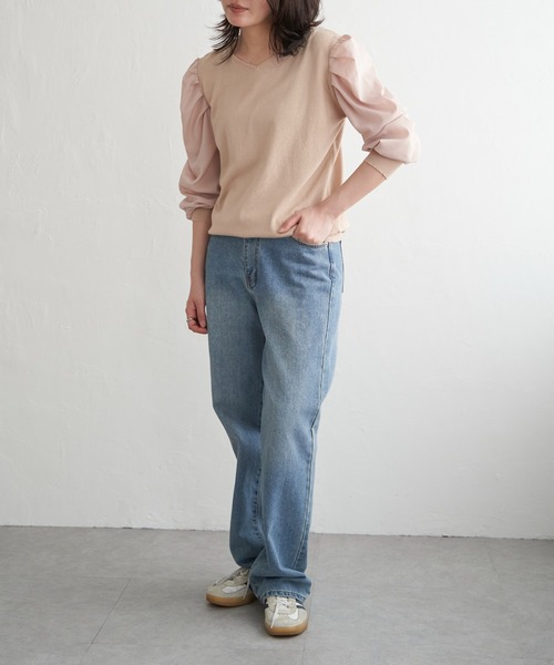 VENCEEXCHANGE(ヴァンスエクスチェンジ)の「2WAYパールタックニット(ニット/セーター・レディース・ベージュ/ネイビー・L/M)」の5枚目の写真