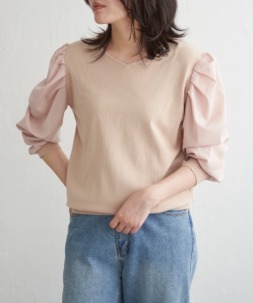 VENCEEXCHANGE(ヴァンスエクスチェンジ)の「2WAYパールタックニット(ニット/セーター・レディース・ベージュ/ネイビー・L/M)」の10枚目の写真