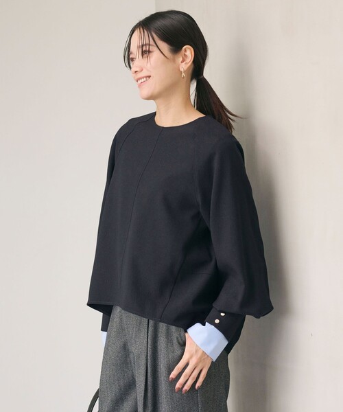 エンフォルド✨PEジョーゼット ドレープスリーブプルオーバー ブラック ENFOLD（エンフォルド）の「ENFOLD ドレープスリーブプル