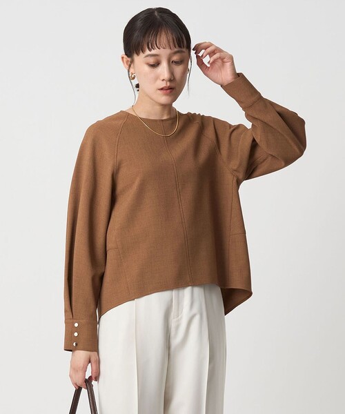 green label relaxing(グリーンレーベルリラクシング)の「ソフトジョーゼット プルオーバー -マシンウォッシャブル・ストレッチ-(シャツ/ブラウス・レディース・オフホワイト/ネイビー/ブラウン・FREE)」の2枚目の写真