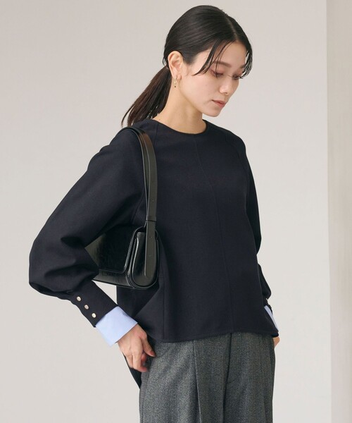 green label relaxing(グリーンレーベルリラクシング)の「ソフトジョーゼット プルオーバー -マシンウォッシャブル・ストレッチ-(シャツ/ブラウス・レディース・オフホワイト/ネイビー/ブラウン・FREE)」の5枚目の写真