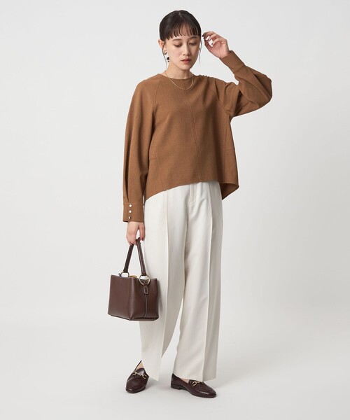green label relaxing(グリーンレーベルリラクシング)の「ソフトジョーゼット プルオーバー -マシンウォッシャブル・ストレッチ-(シャツ/ブラウス・レディース・オフホワイト/ネイビー/ブラウン・FREE)」の18枚目の写真