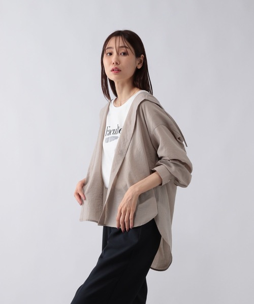 GLOBAL WORK（グローバルワーク）の「UVプロテクトフードシャツ/577690（シャツ/ブラウス・レディース・ブラック/オフホワイト/テラコッタ/グレイッシュベージュ・MEDIUM/LARGE）」の4枚目の写真