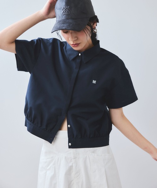 VIS(ビス)の「刺繍ロゴハーフスリーブシャツ(シャツ/ブラウス・レディース・ネイビー/ピンク/ライトグリーン・FREE)」の1枚目の写真