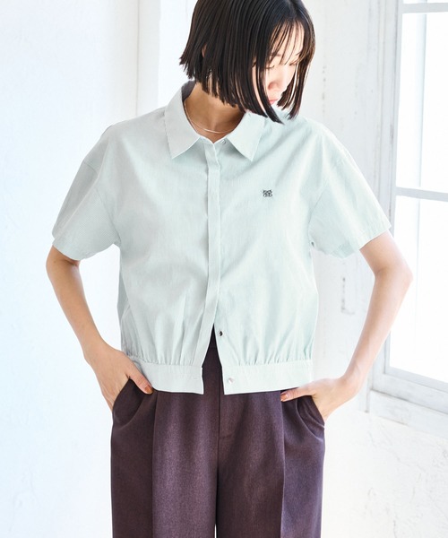 VIS(ビス)の「刺繍ロゴハーフスリーブシャツ(シャツ/ブラウス・レディース・ネイビー/ピンク/ライトグリーン・FREE)」の2枚目の写真