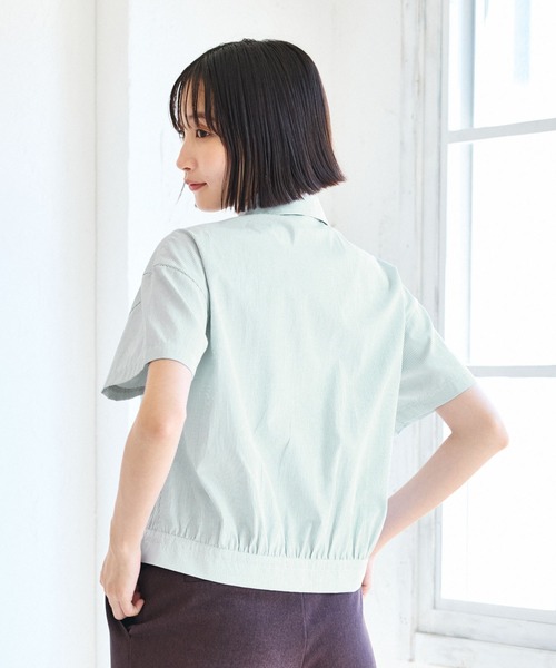 VIS(ビス)の「刺繍ロゴハーフスリーブシャツ(シャツ/ブラウス・レディース・ネイビー/ピンク/ライトグリーン・FREE)」の6枚目の写真