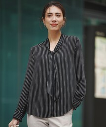 BackSatinAmunzen 配色ボウタイブラウス