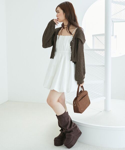 MAJESTIC LEGON(マジェスティックレゴン)の「カーデ×バルーンキャミワンピセット(ワンピース・レディース・ブラウン/アイボリー/ブラック・MEDIUM)」の2枚目の写真