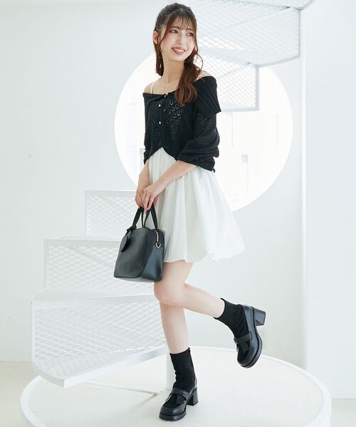 MAJESTIC LEGON(マジェスティックレゴン)の「カーデ×バルーンキャミワンピセット(ワンピース・レディース・ブラウン/アイボリー/ブラック・MEDIUM)」の4枚目の写真