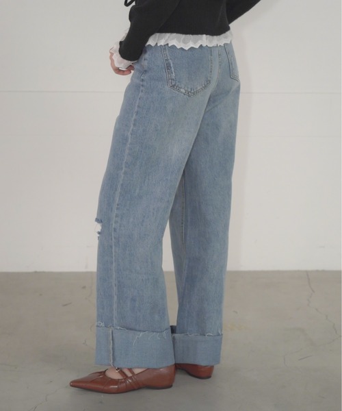 Mirette(ミレット)の「ロールアップクラッシュデニムパンツ ハイウエスト ワイドストレート / Rolled-Up Crashed Denim Pants High Waist Wide Straight(デニムパンツ・レディース・ブルー・SMALL/MEDIUM)」の7枚目の写真