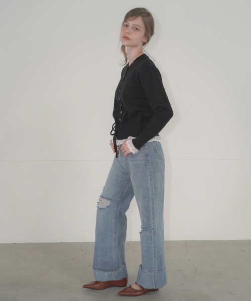 Mirette(ミレット)の「ロールアップクラッシュデニムパンツ ハイウエスト ワイドストレート / Rolled-Up Crashed Denim Pants High Waist Wide Straight(デニムパンツ・レディース・ブルー・SMALL/MEDIUM)」の13枚目の写真