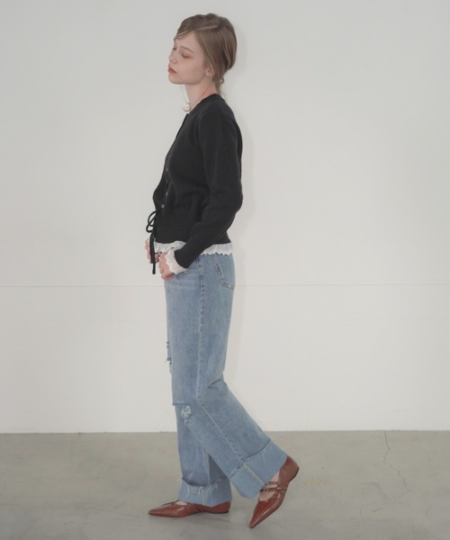 Mirette(ミレット)の「ロールアップクラッシュデニムパンツ ハイウエスト ワイドストレート / Rolled-Up Crashed Denim Pants High Waist Wide Straight(デニムパンツ・レディース・ブルー・SMALL/MEDIUM)」の14枚目の写真