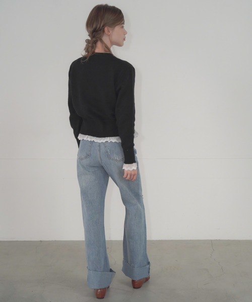Mirette(ミレット)の「ロールアップクラッシュデニムパンツ ハイウエスト ワイドストレート / Rolled-Up Crashed Denim Pants High Waist Wide Straight(デニムパンツ・レディース・ブルー・SMALL/MEDIUM)」の3枚目の写真
