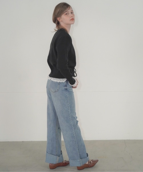 Mirette(ミレット)の「ロールアップクラッシュデニムパンツ ハイウエスト ワイドストレート / Rolled-Up Crashed Denim Pants High Waist Wide Straight(デニムパンツ・レディース・ブルー・SMALL/MEDIUM)」の16枚目の写真
