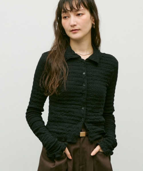 Popcorn polo frill cuffs cardigan / ポップコーンポロフリルカフ